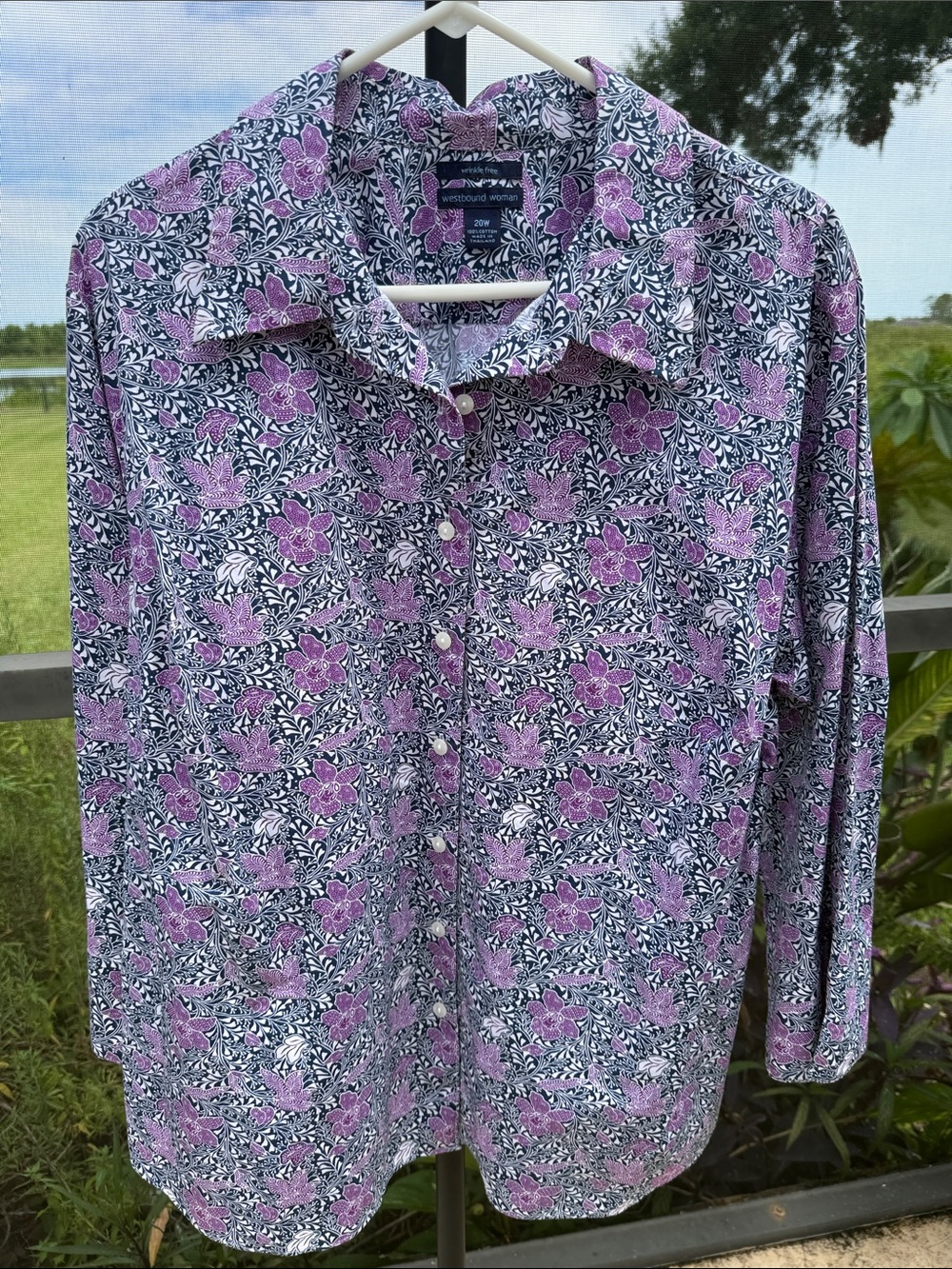 Westbound wrinkle free navy & Lavender Floral Button-Down Shirt